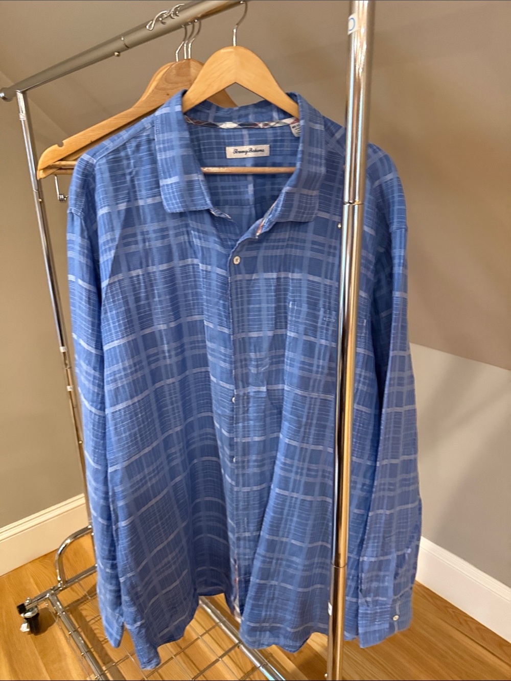 Tommy Bahama Blue Plaid Casual Linen Button-Down Shirt